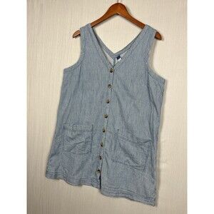 Old Navy Shift Dress Womens L Blue White Stripe Button Front Summer Pinafore